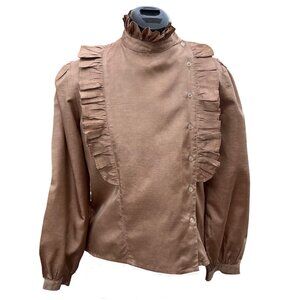 Ruffle Shirt Small Vintage Taupe